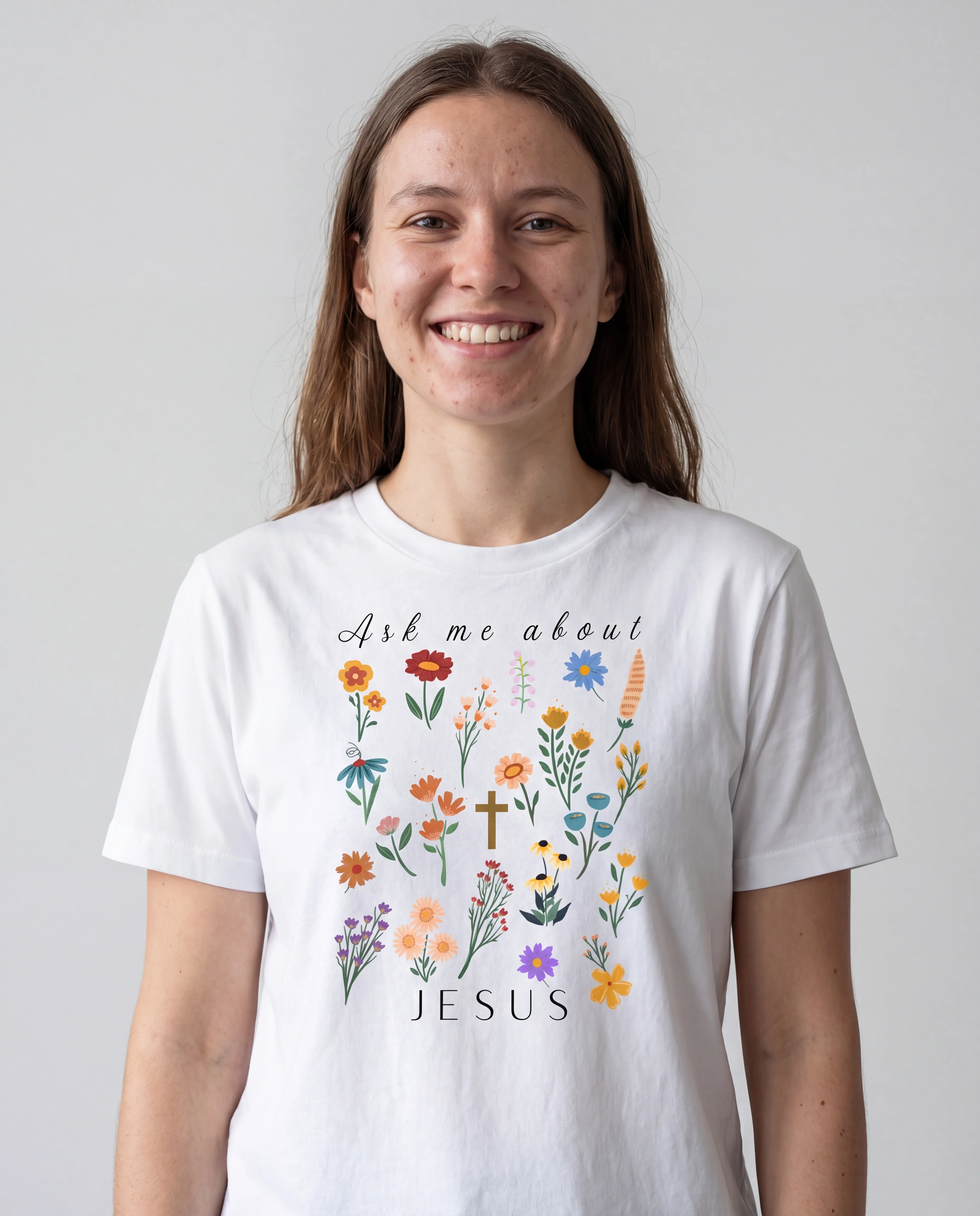 Ask me about Jesus - little Flowers Frauen Shirt