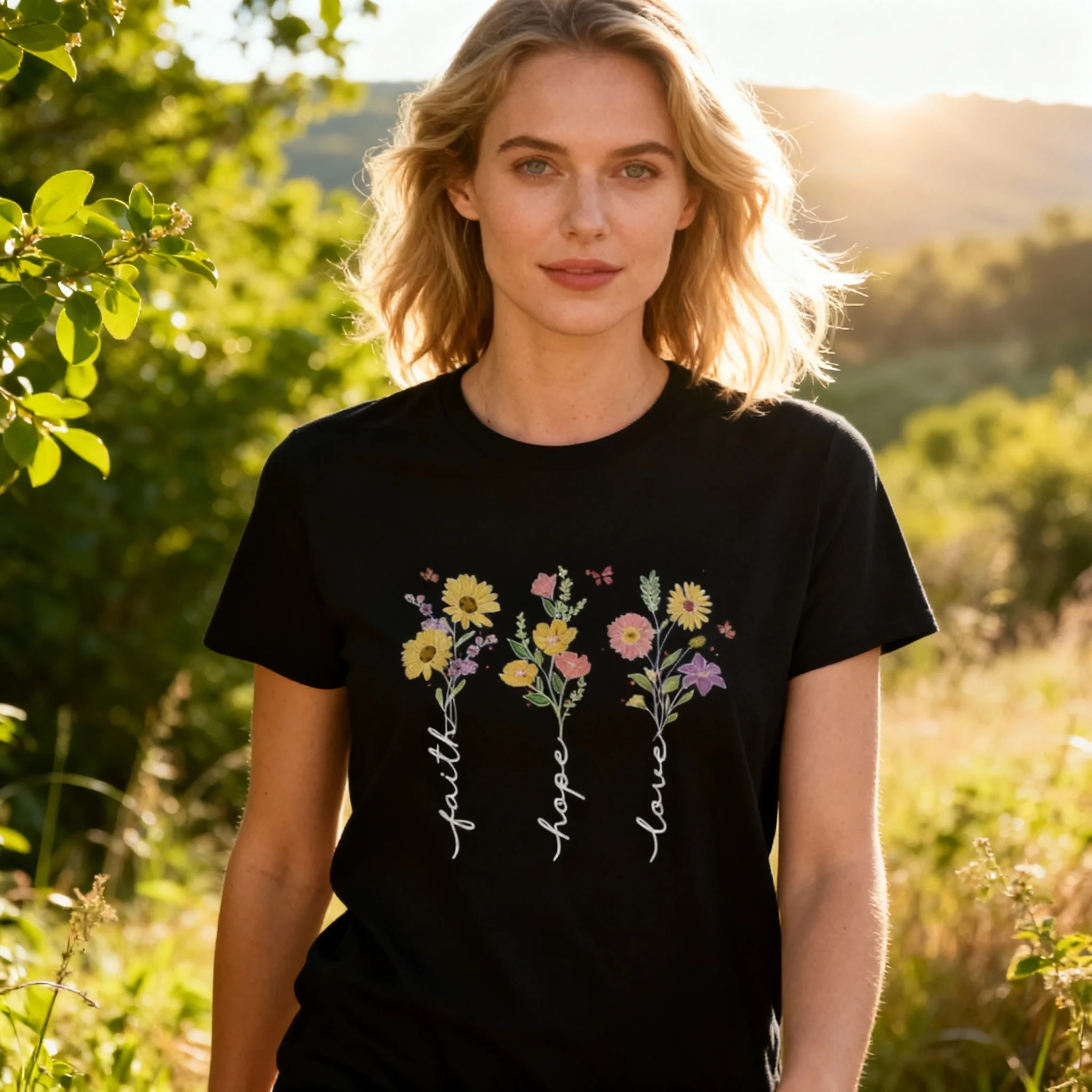 Faith Hope Love Flower Shirt - Image 2