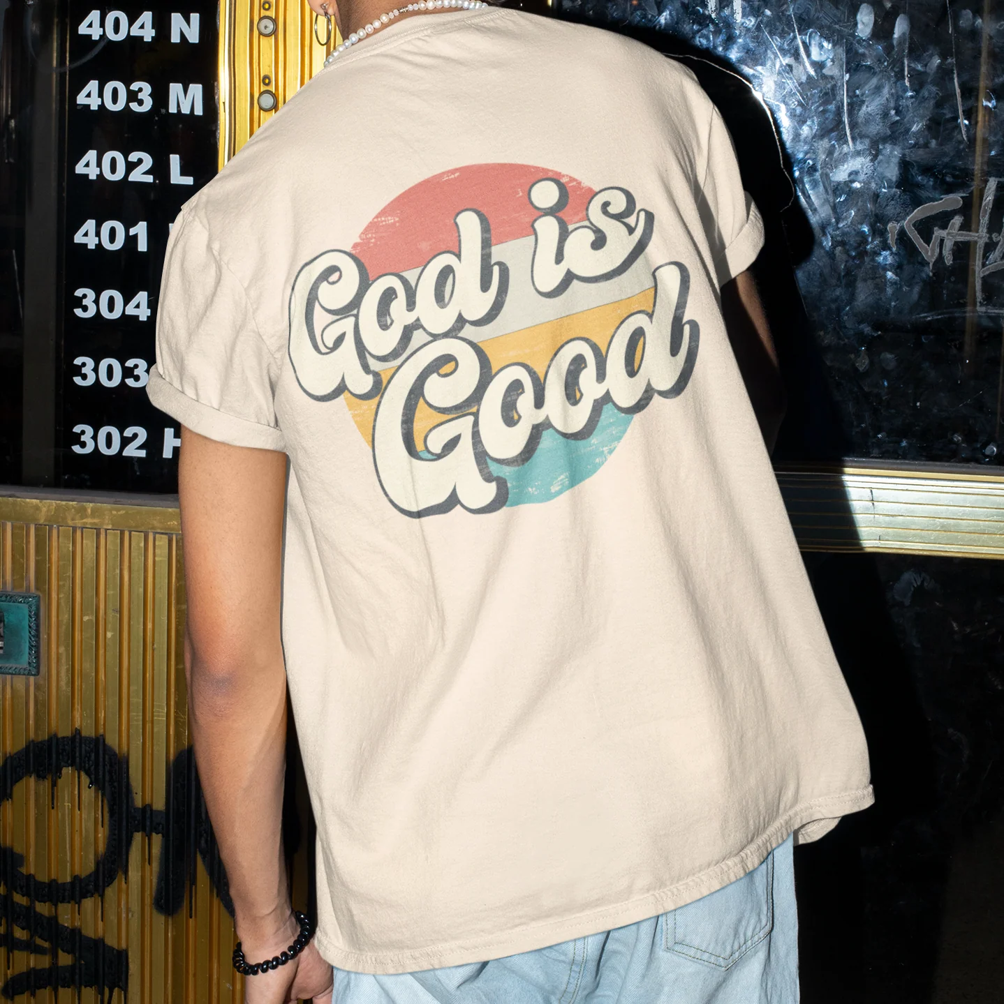 God Is Good Retro Circle Oversized Shirt Backprint - Image 3