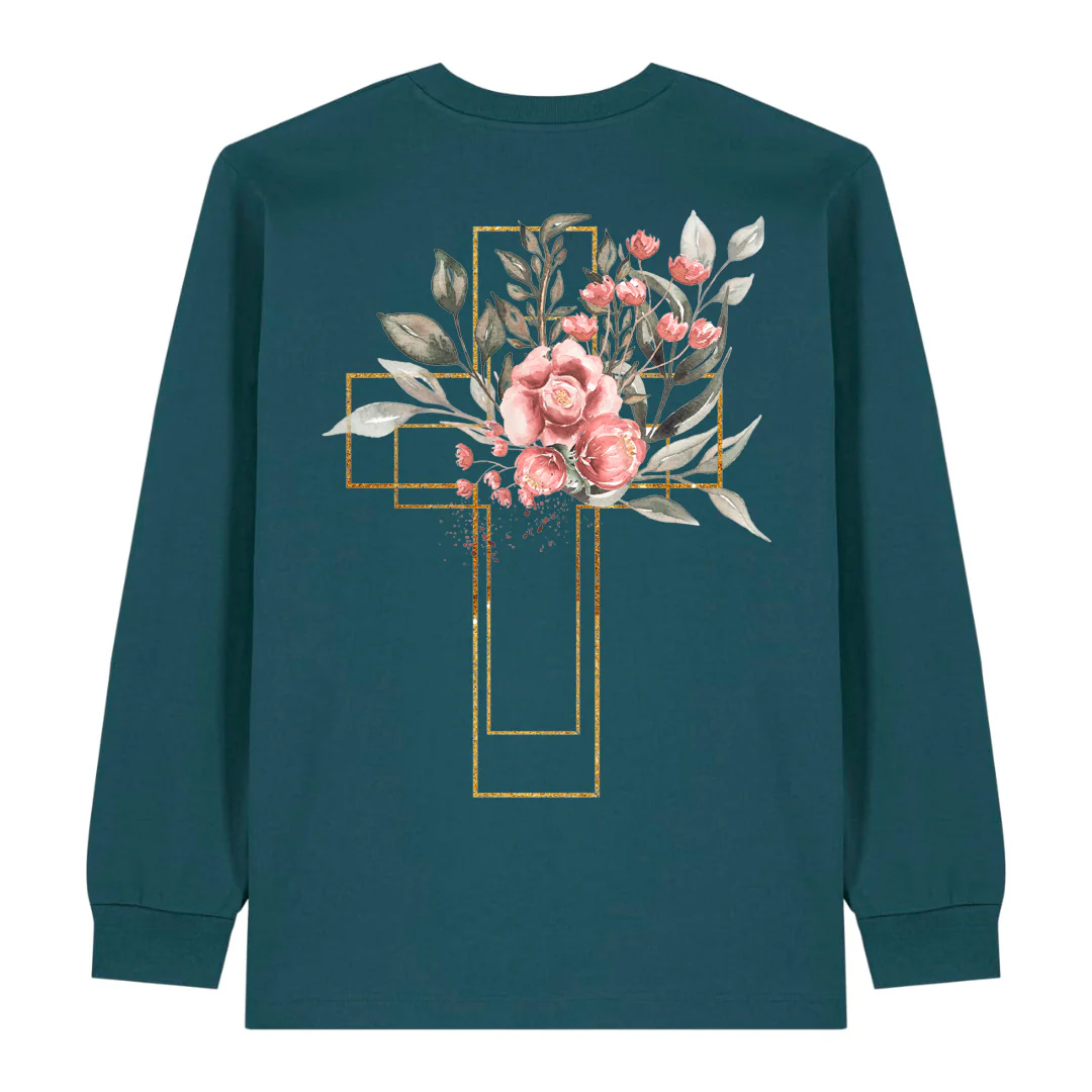 Golden Aquarell Cross Longsleeve BackPrint - Image 4