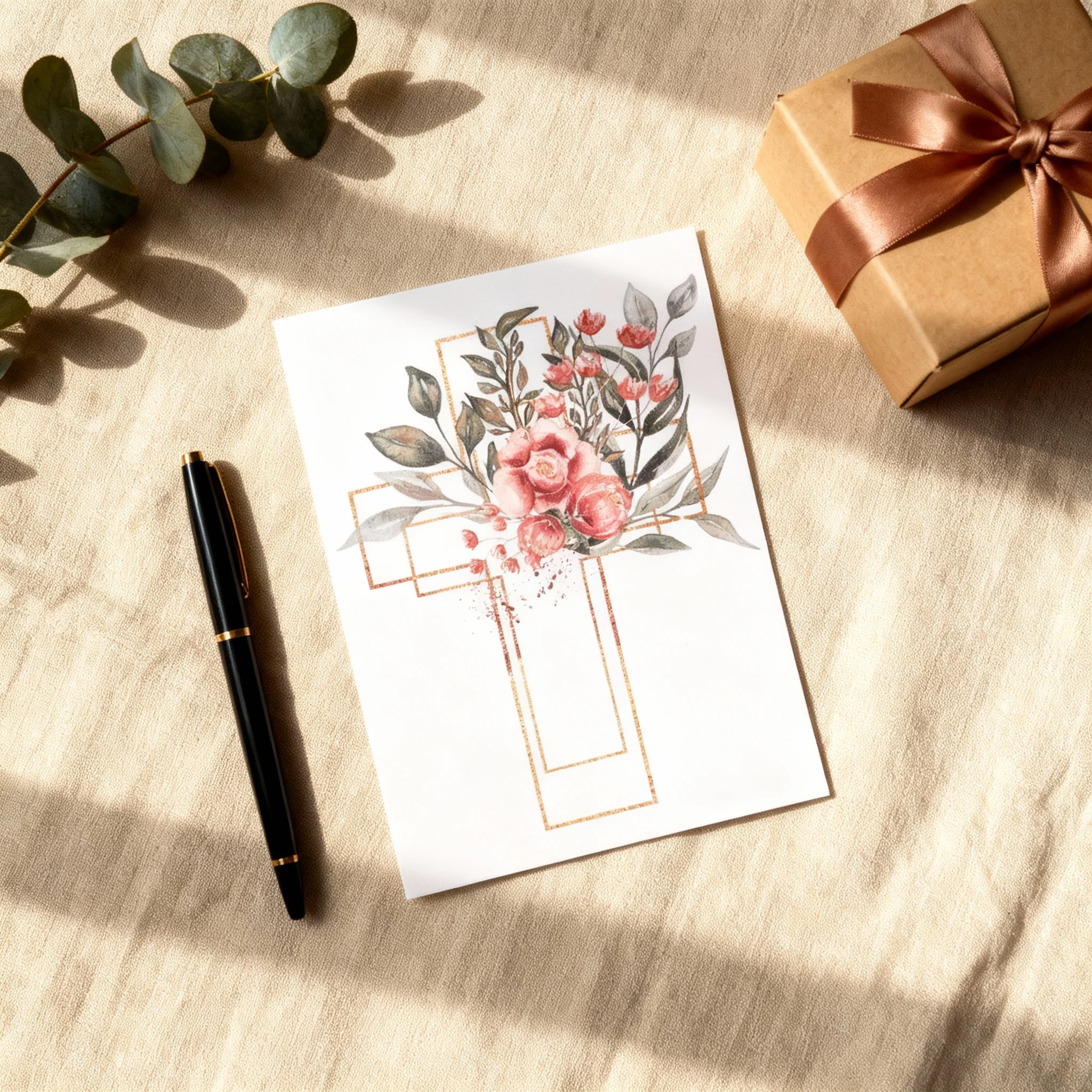 Golden Aquarell Cross Postkarte