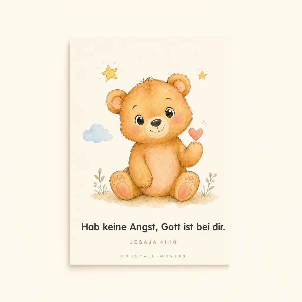 Hab keine Angst, Gott ist bei dir, Bär Kinderposter A4