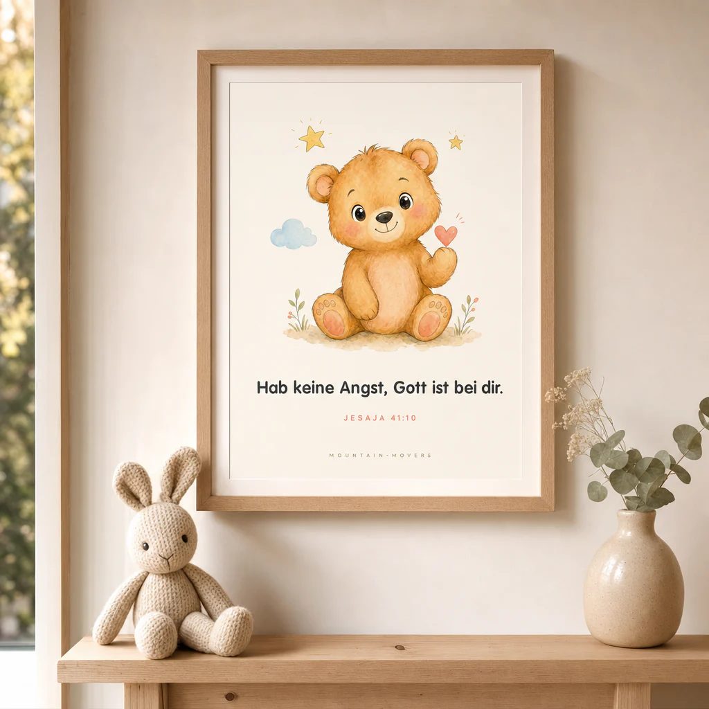 Hab keine Angst, Gott ist bei dir, Bär Kinderposter A4 - Image 2
