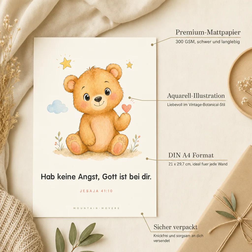 Hab keine Angst, Gott ist bei dir, Bär Kinderposter A4 - Image 3