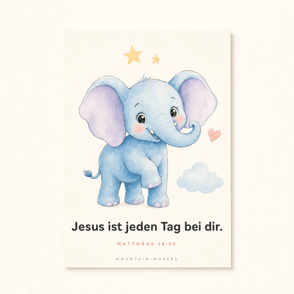 Jesus ist jeden Tag bei dir, Elefant Kinderposter A4