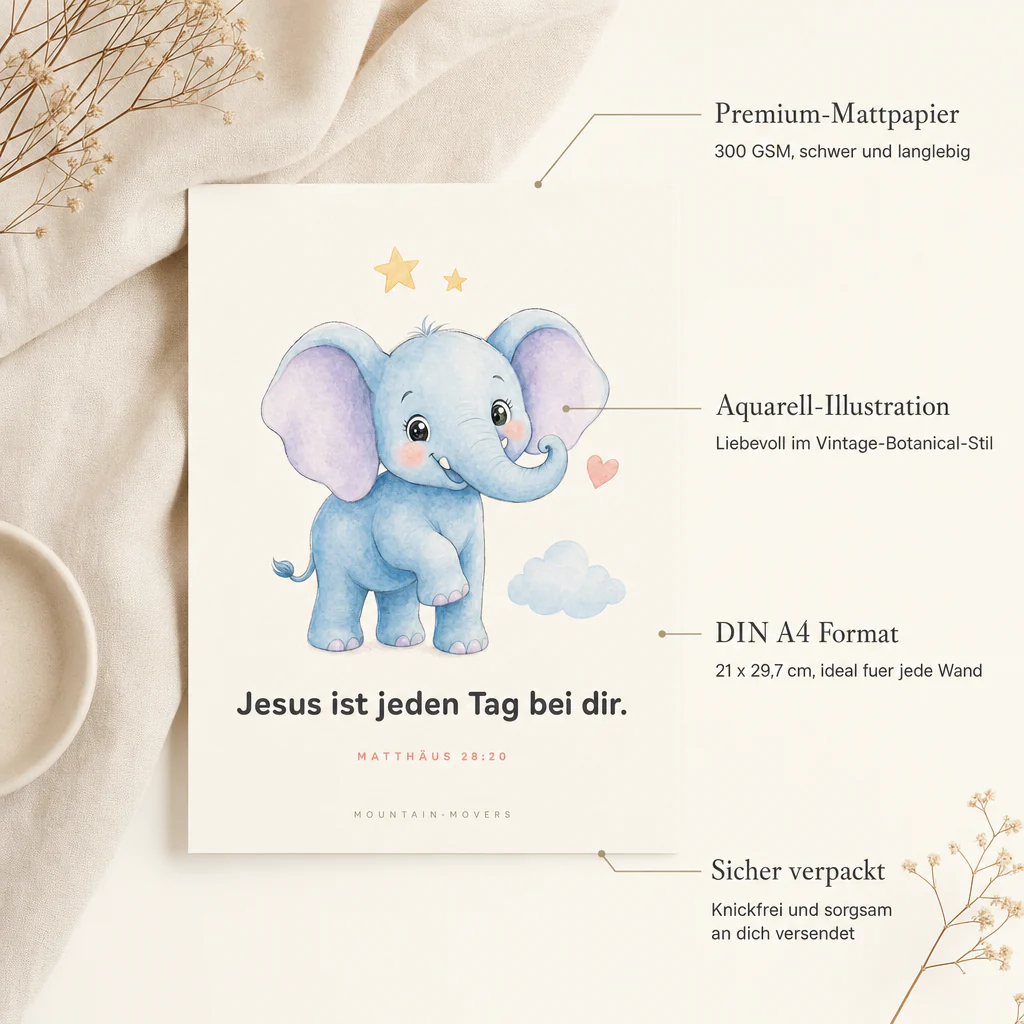 Jesus ist jeden Tag bei dir, Elefant Kinderposter A4 - Image 3