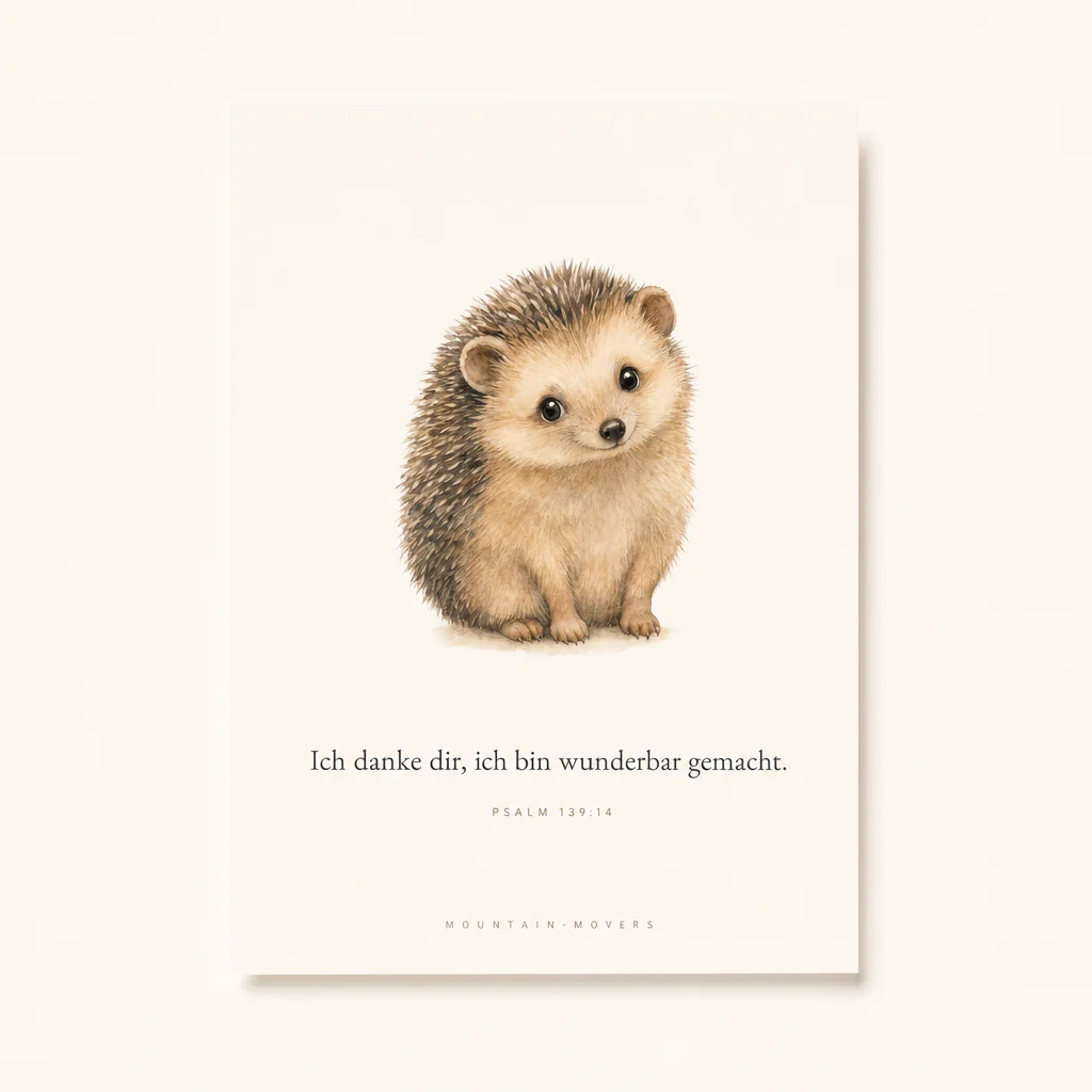 Ich danke dir, ich bin wunderbar gemacht, Igel Kinderposter A4