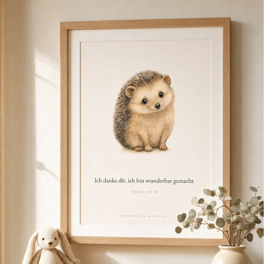 Ich danke dir, ich bin wunderbar gemacht, Igel Kinderposter A4 - Image 2