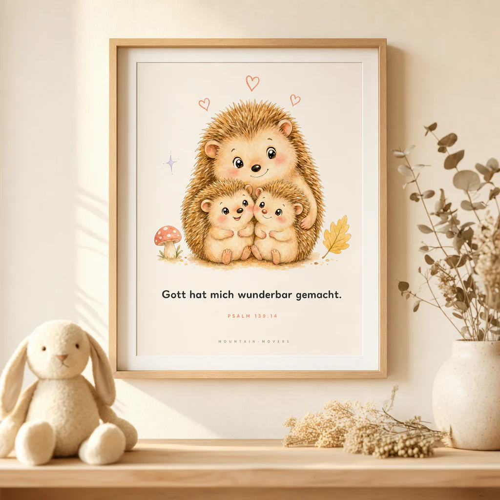 Gott hat mich wunderbar gemacht, Igel Familie Kinderposter A4 - Image 2