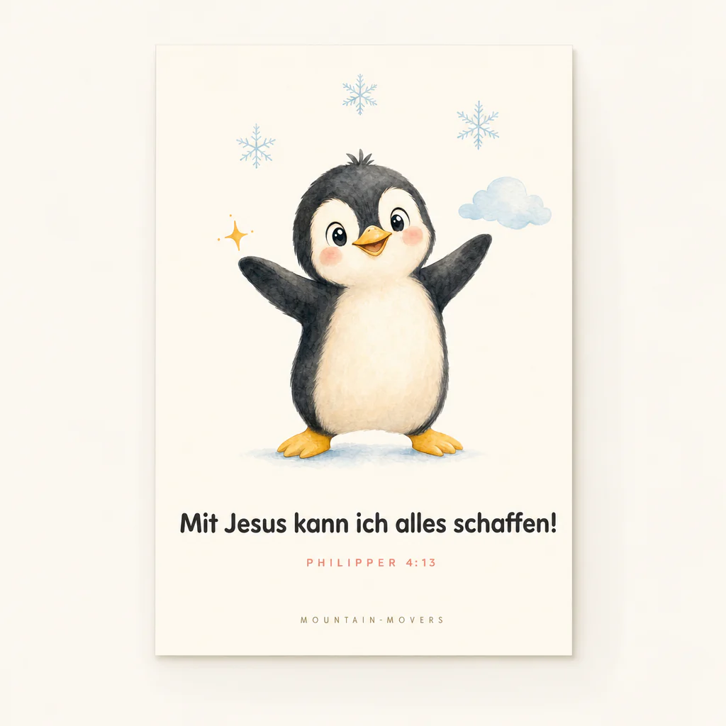 Mit Jesus kann ich alles schaffen, Pinguin Kinderposter A4
