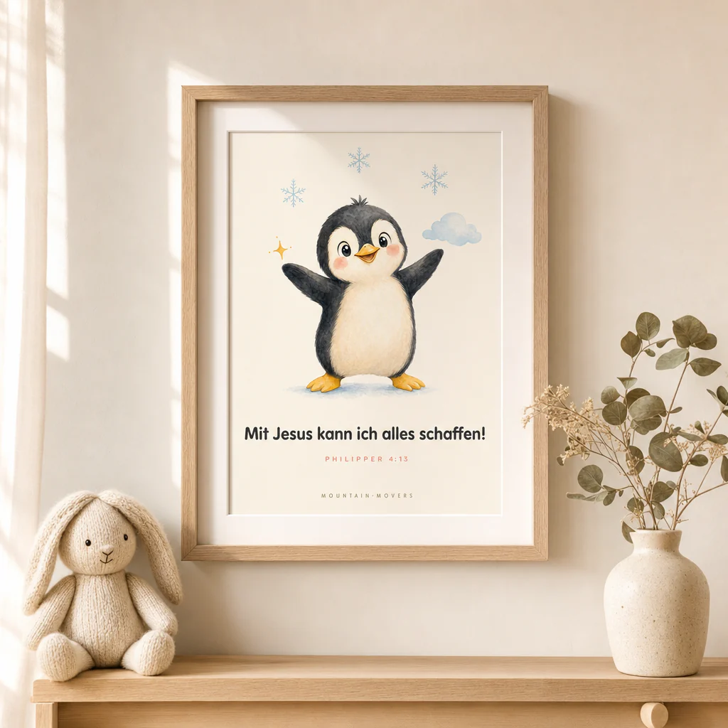 Mit Jesus kann ich alles schaffen, Pinguin Kinderposter A4 - Image 2