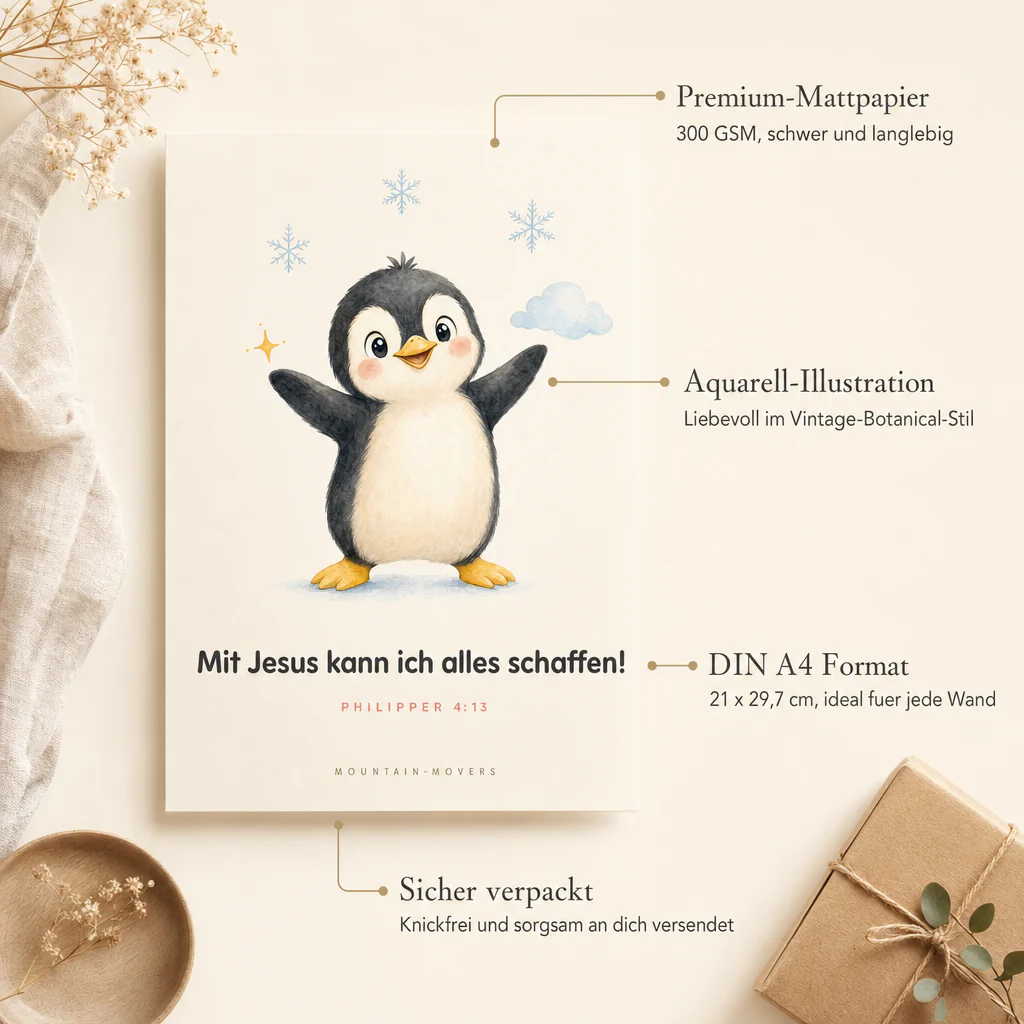 Mit Jesus kann ich alles schaffen, Pinguin Kinderposter A4 - Image 3