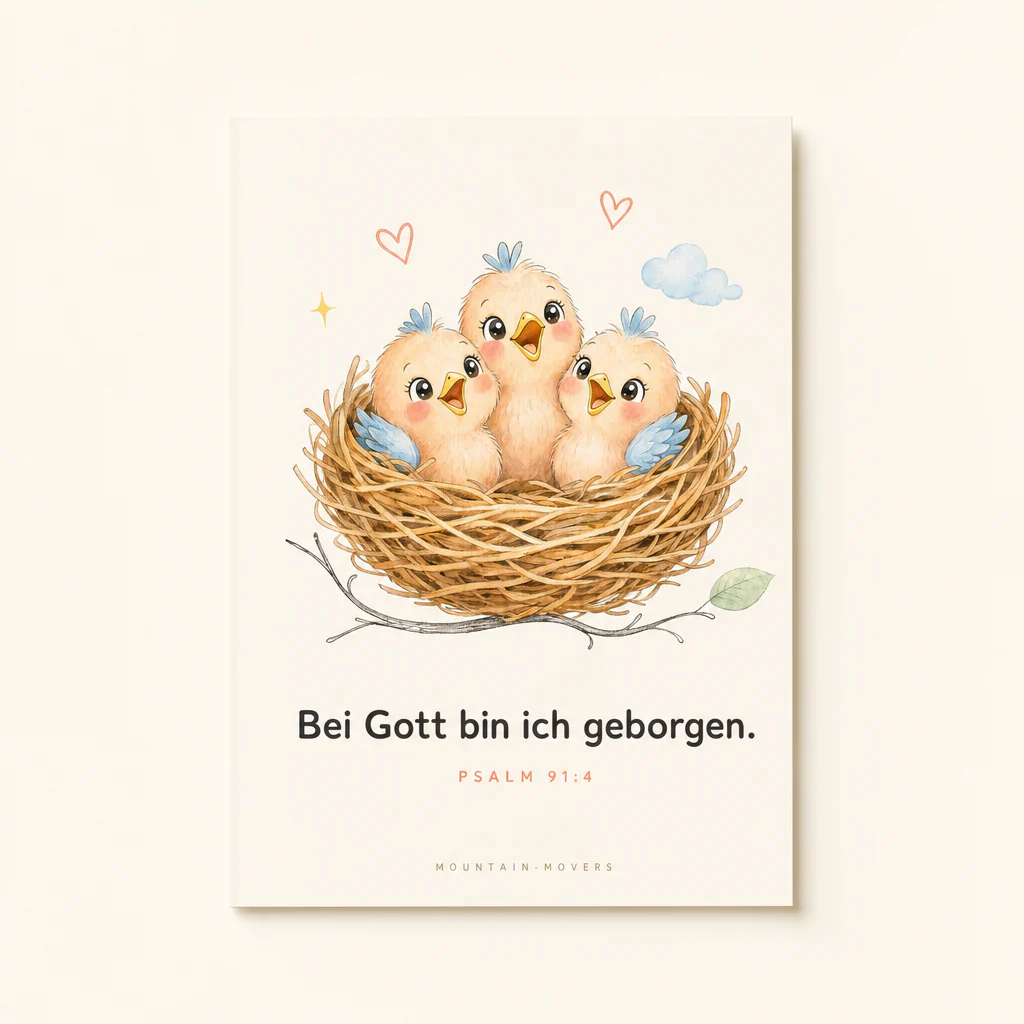Bei Gott bin ich geborgen, Vögel Kinderposter A4