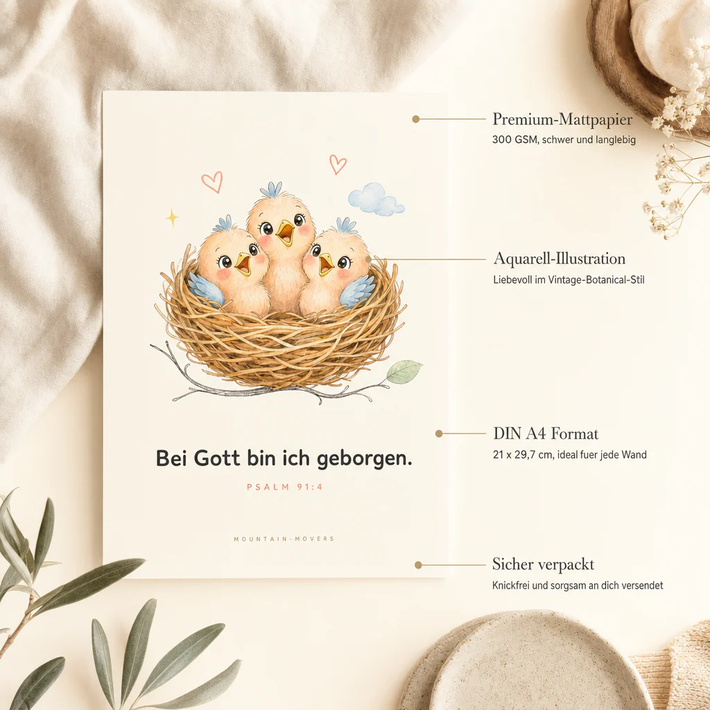 Bei Gott bin ich geborgen, Vögel Kinderposter A4 - Image 3