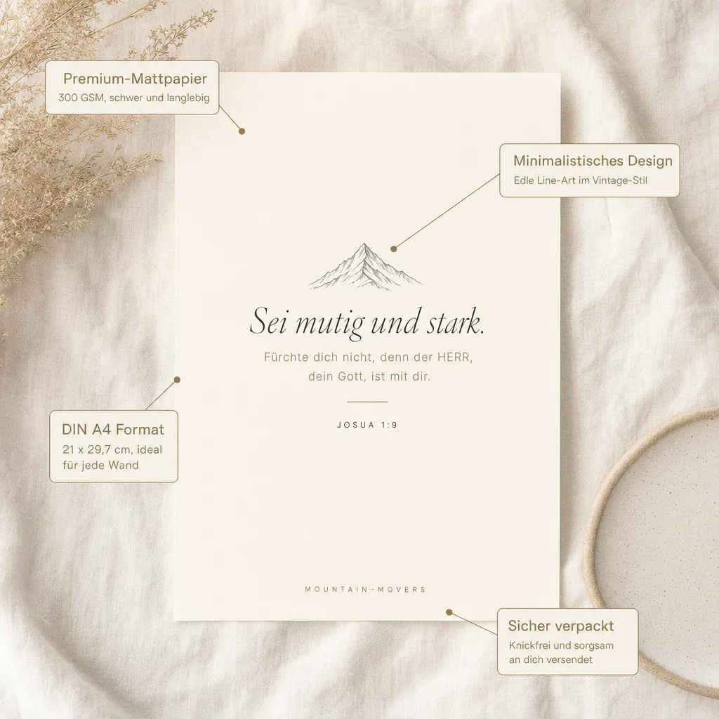 Sei mutig und stark, Berg Poster A4 - Image 5