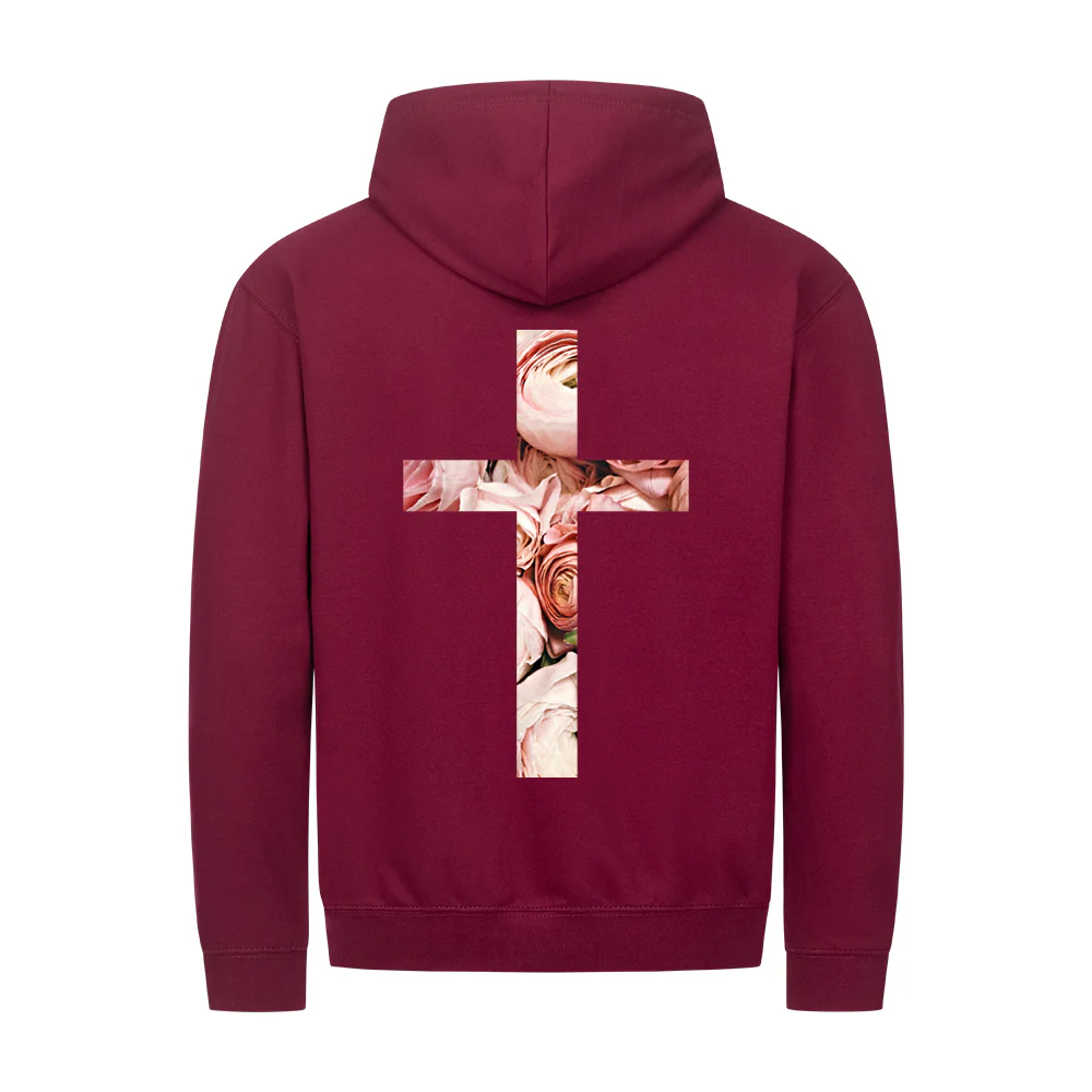 rose cross Zipper Hoodie Backprint - Image 5