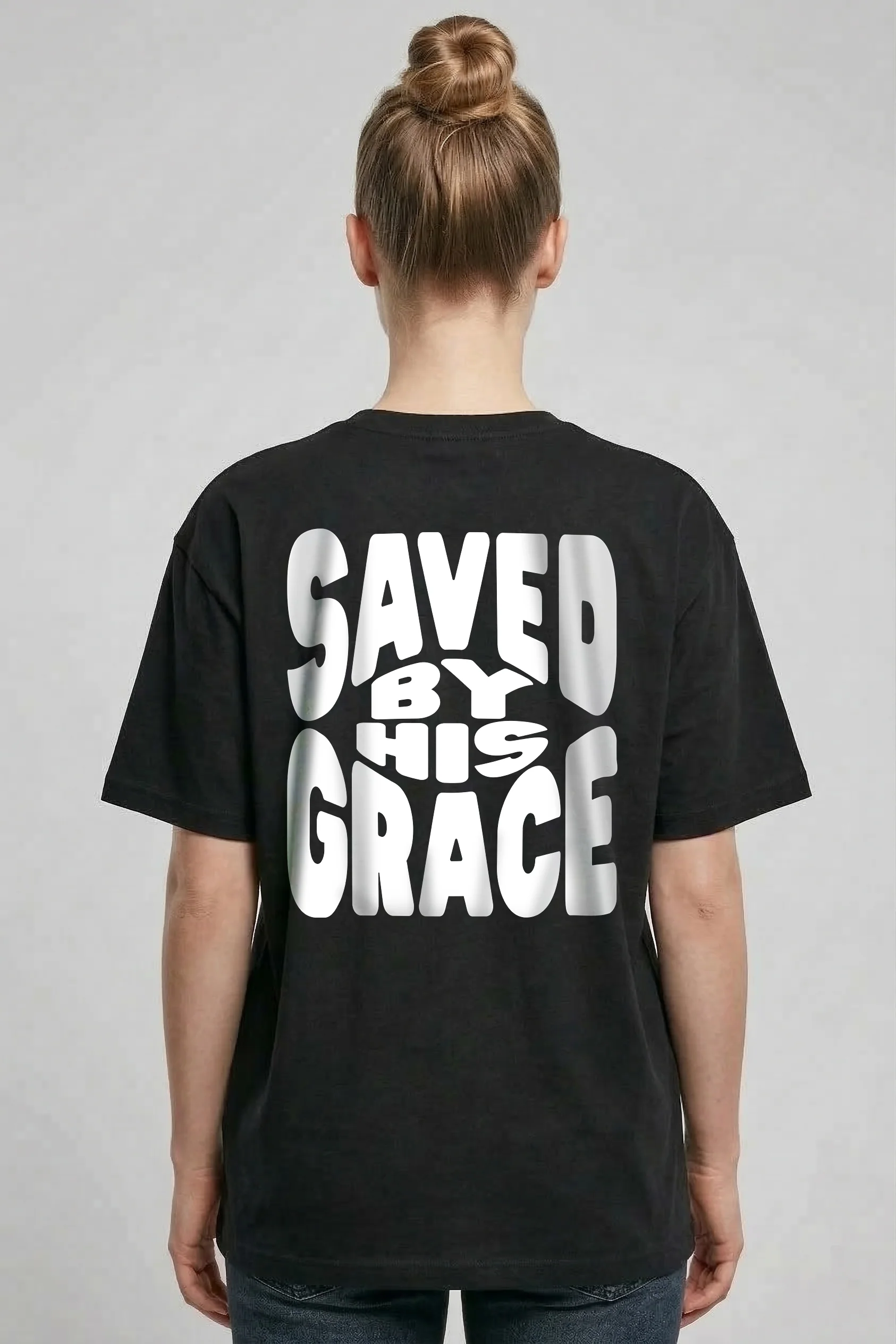 Saved by his Grace Oversized Shirt BackPrint