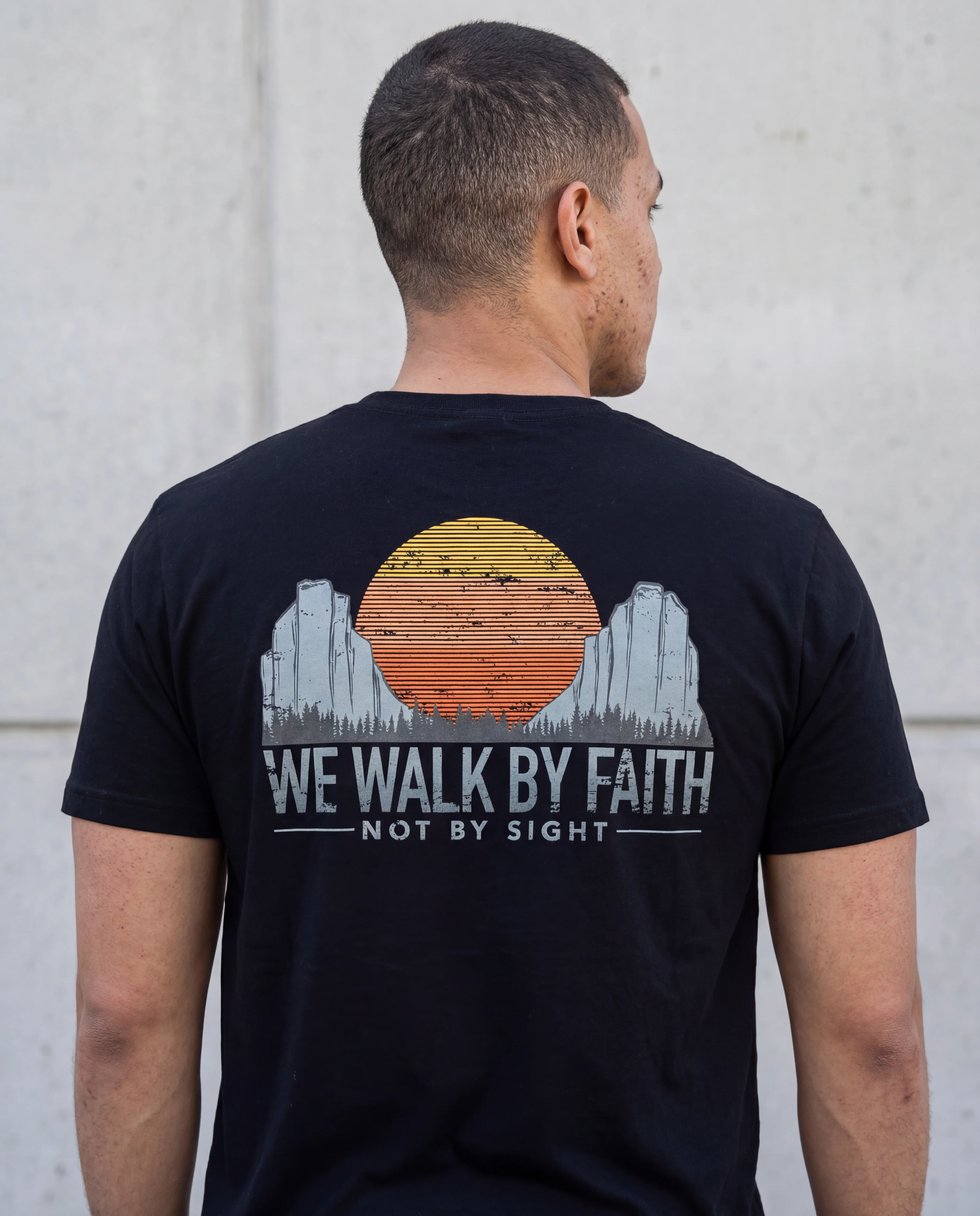 walk by faith retro Shirt Backprint